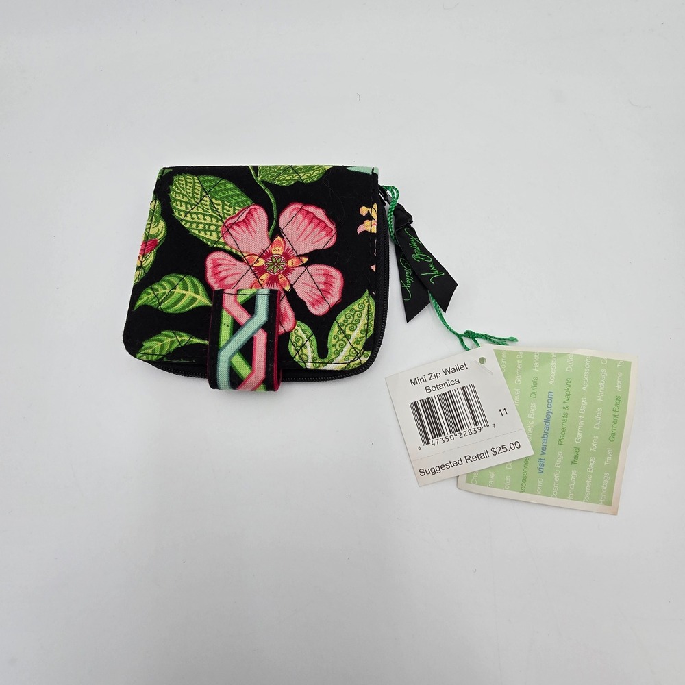 Vera Bradley Mini Zip Wallet Botanica Floral Black Pink Green‎